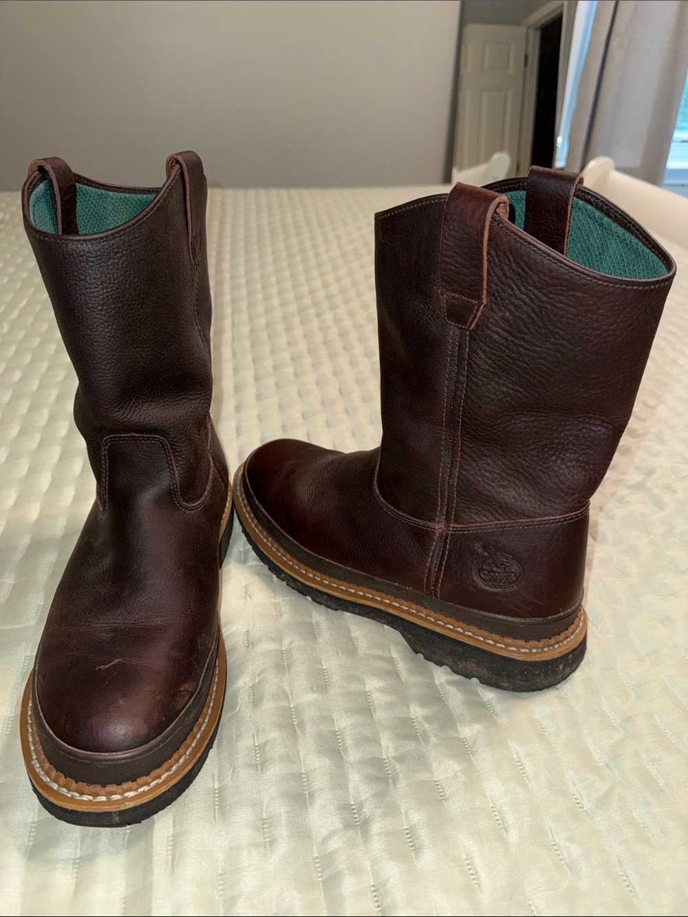 Georgia Boot Brown Leather Work Boots Steeled Toe slip Resistant